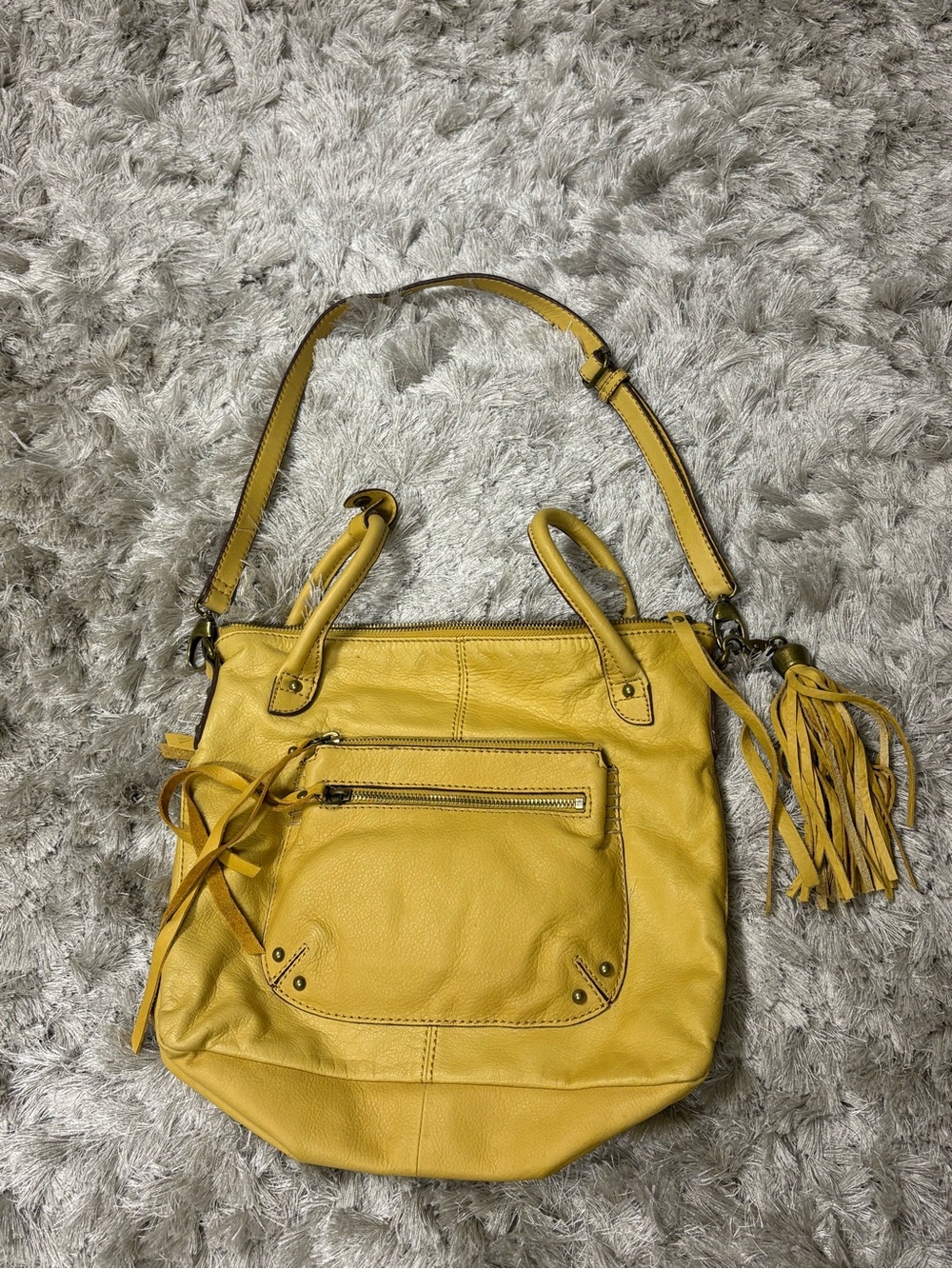 Lucky brand Yellow Leather Shoulder Bag with Tassel